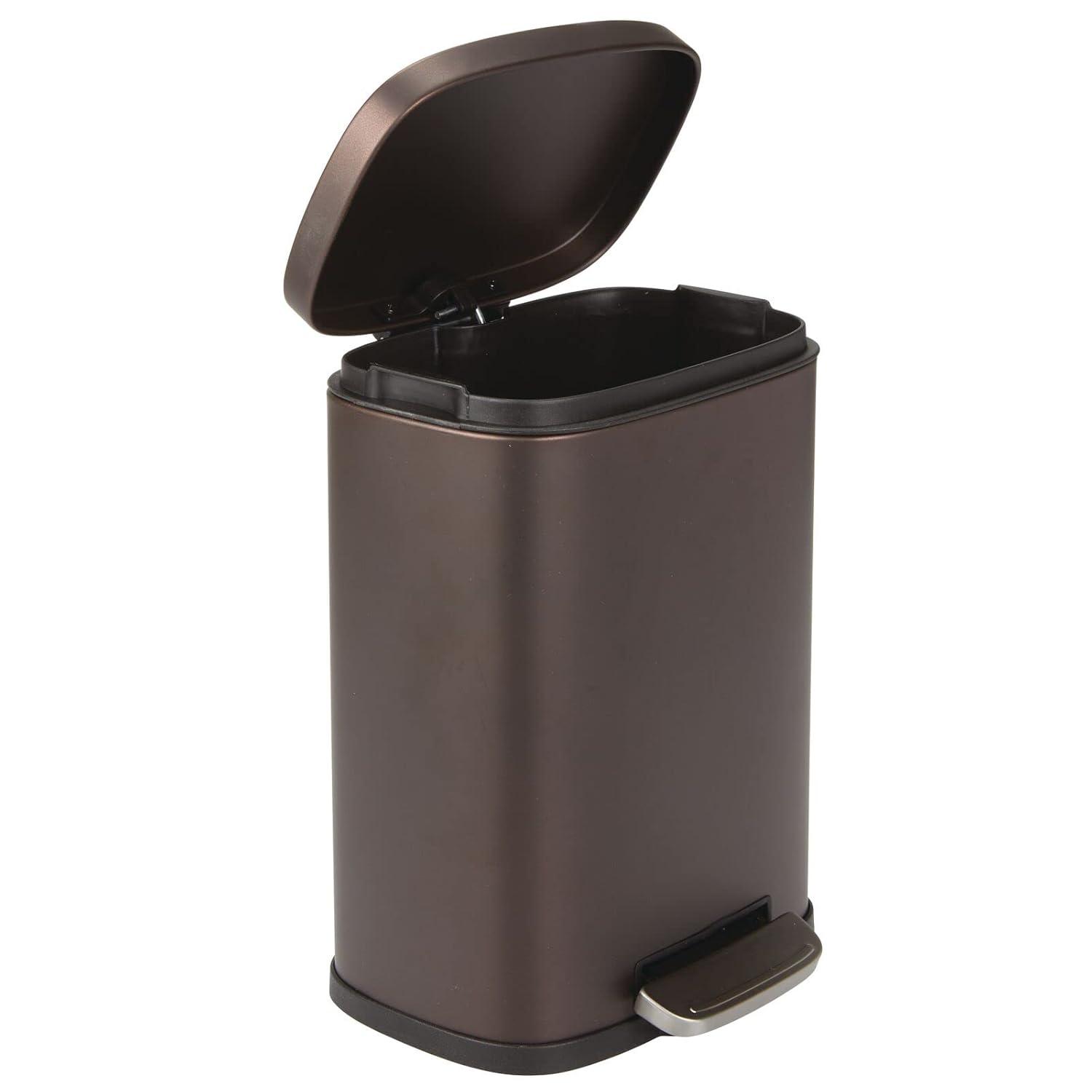 mDesign Stainless Steel Rectangular 1.3 Gallon Foot Step Trash Can, Lid - Bronze