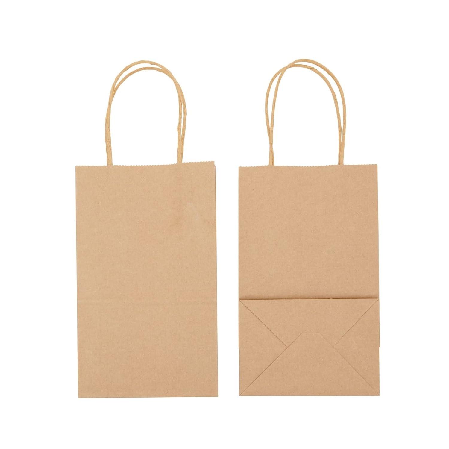 Blue Panda 12 Pack Small Gift Bags with Handles, 3x5.25x8.5 Inches, Bulk Kraft Paper Material Brown Bags for Party Favors, Goodies
