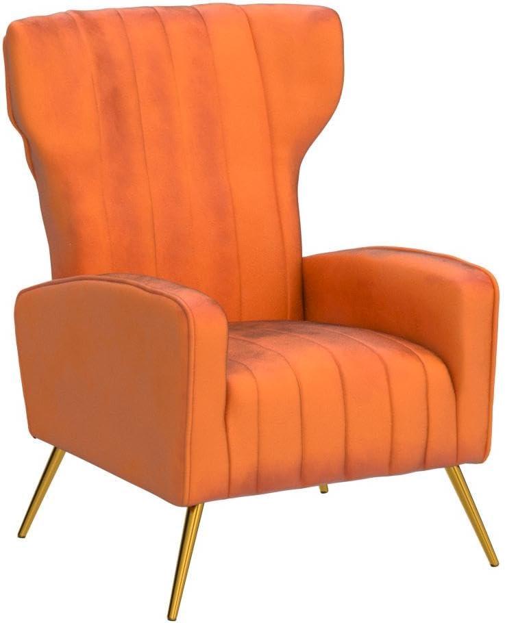 Orange Red Velvet Barrel Armchair with Wood Frame