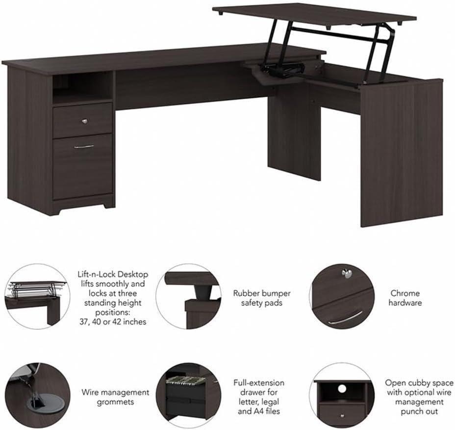 Cabot 72W 3 Position Sit to Stand L Desk in Heather Gray - Engineered Wood