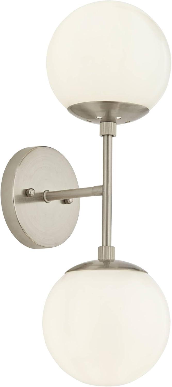 Possini Euro Design Oso Mid Century Modern Wall Light Sconce Brushed Nickel 6" 2-Light Fixture Opal Glass for Bedroom Bathroom Vanity Living Room Home