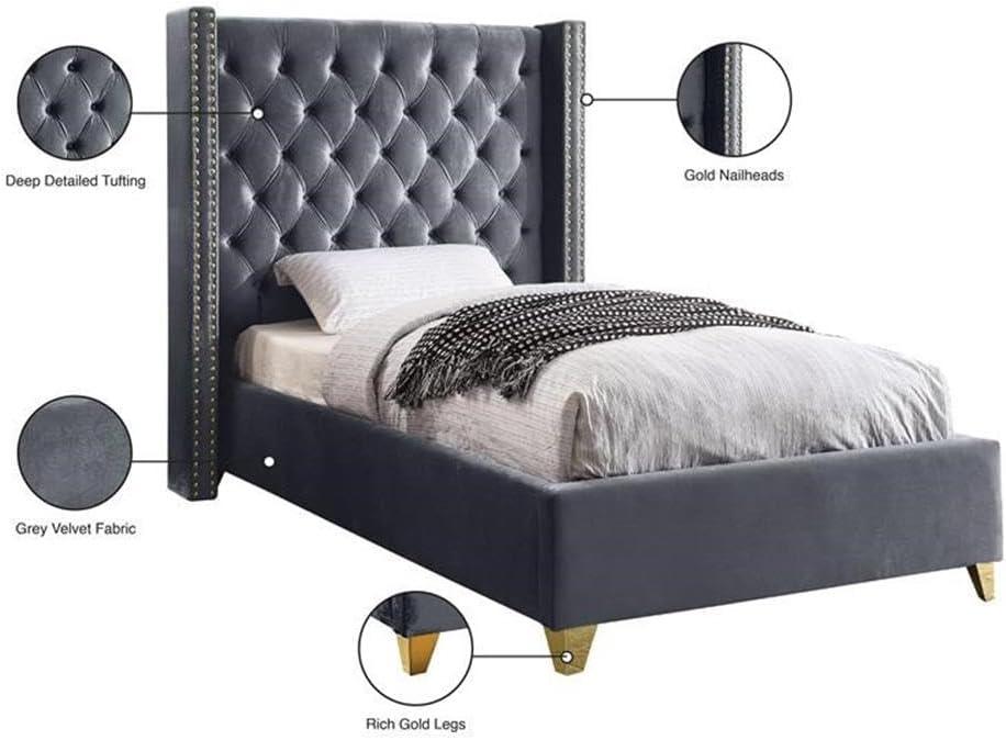 Meridian Furniture Barolo Gray Velvet Twin Bed