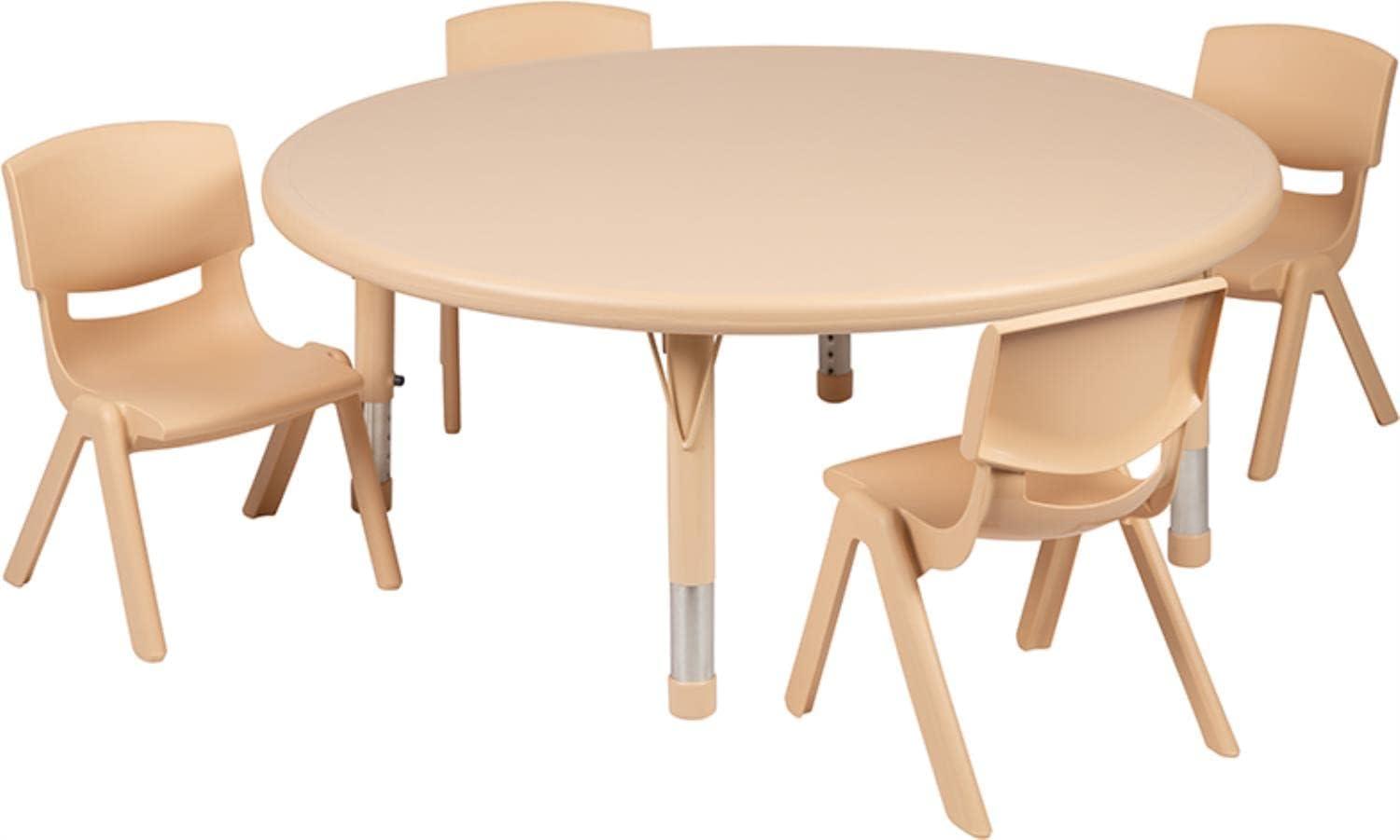 Natural Plastic Height Adjustable Kids Activity Table Set with 4 Chairs