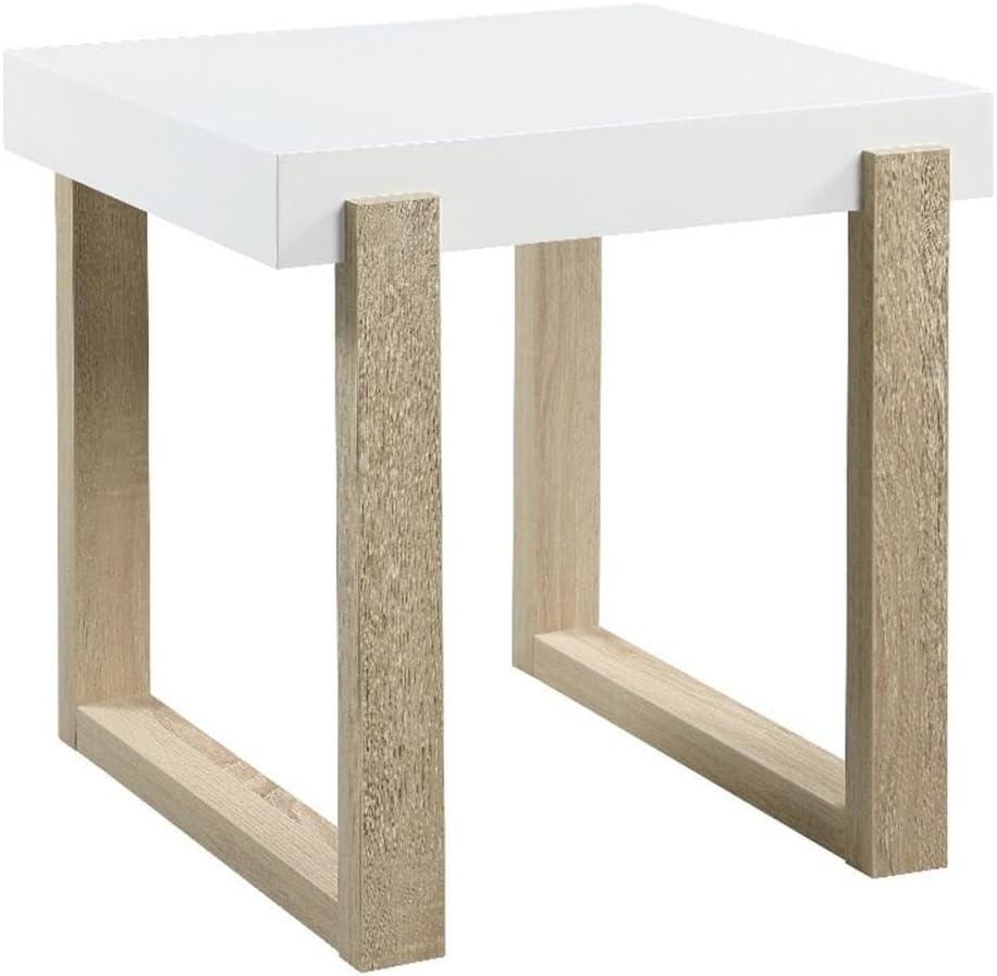 Pala Square End Table White High Gloss/Natural - Coaster