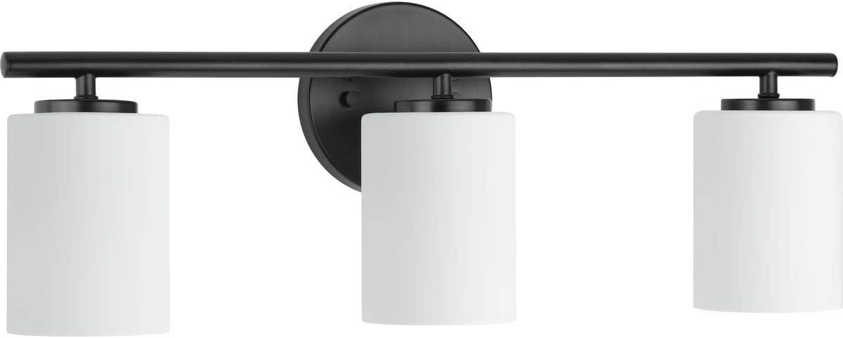 Progress Lighting Replay Collection 3-Light Bath Vanity in Textured Black, Porcelain Material, Up/Down Mounting, Shade Included