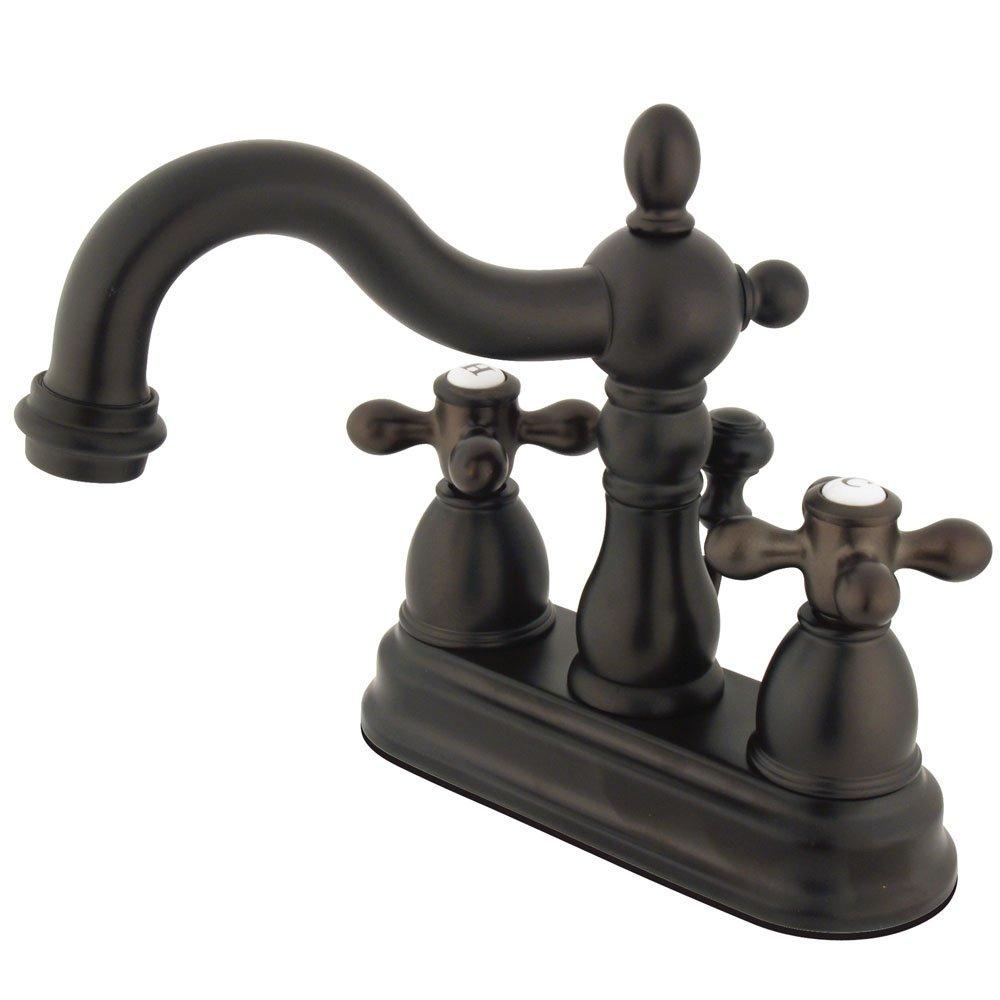 Kingston Brass Heritage Two-Handle 3-Hole Deck Mount 4" Centerset Bathroom Faucet with Plastic Pop-Up