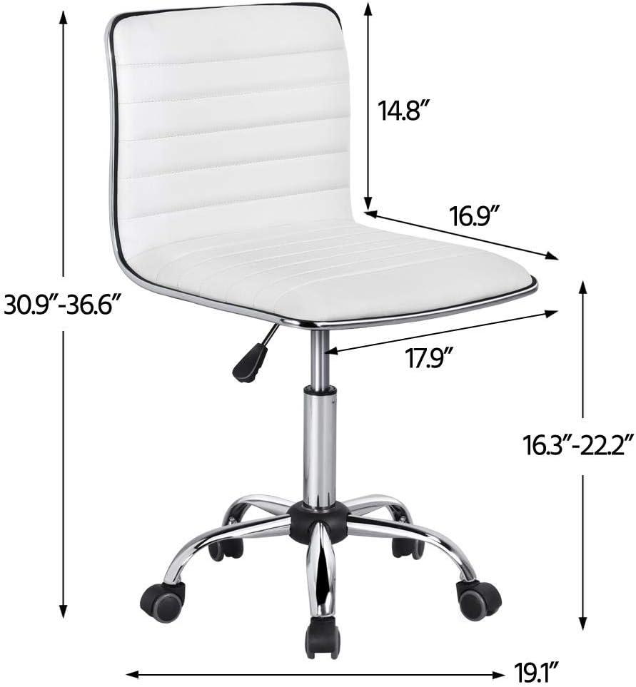 White Leather Armless Swivel Task Chair with Chrome Base