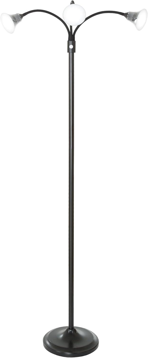 Sleek Black Adjustable 3-Head Floor Lamp with Touch Dimmer