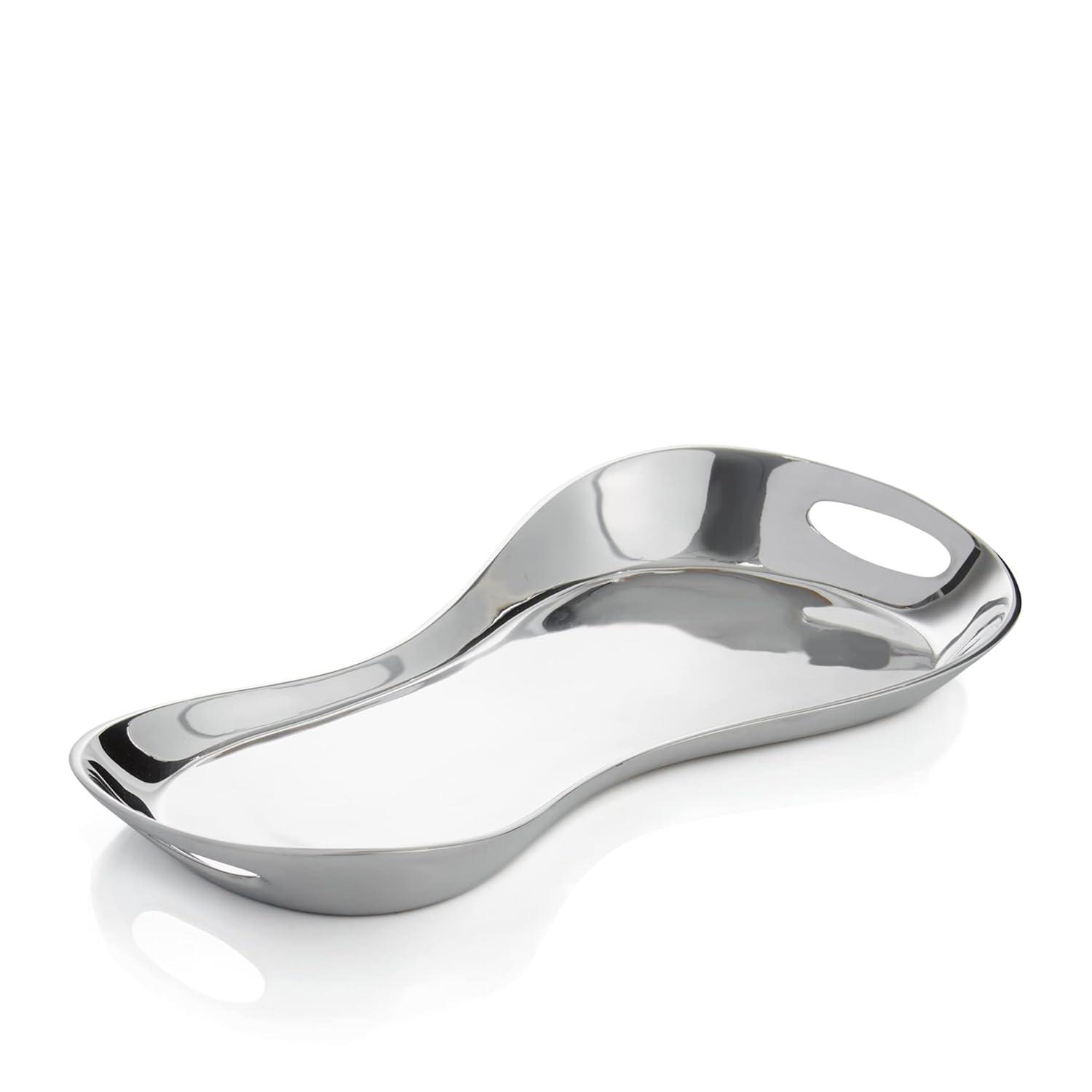 Nambe Morphik Handled Metal Alloy Tray, Large Serving Platter Can Be Heated or Chilled