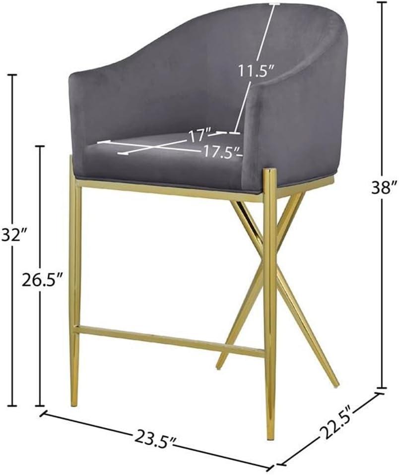 Meridian Furniture Xavier Gray Velvet Counter Stool with Gold Metal Legs