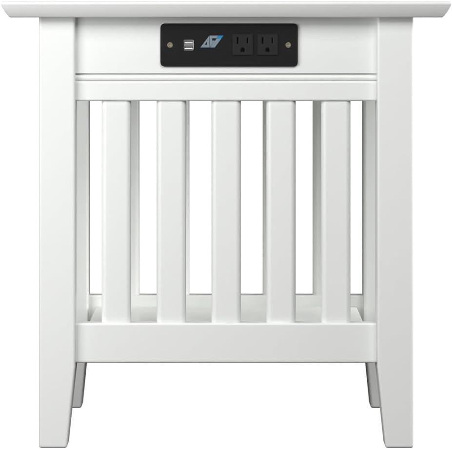 Mission Chair Side Table with Charger Station in White