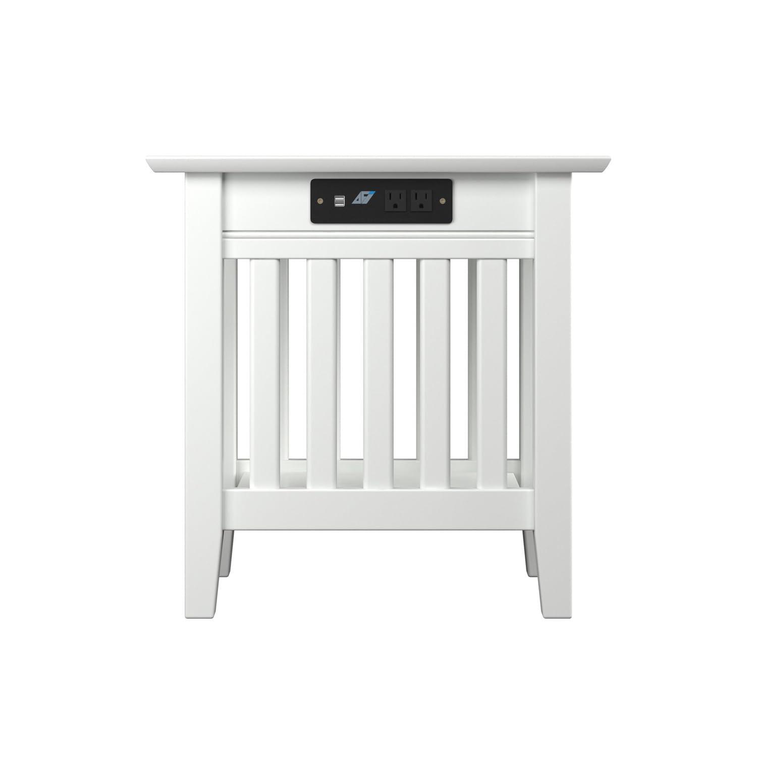 Mission Chair Side Table with Charger Station in White