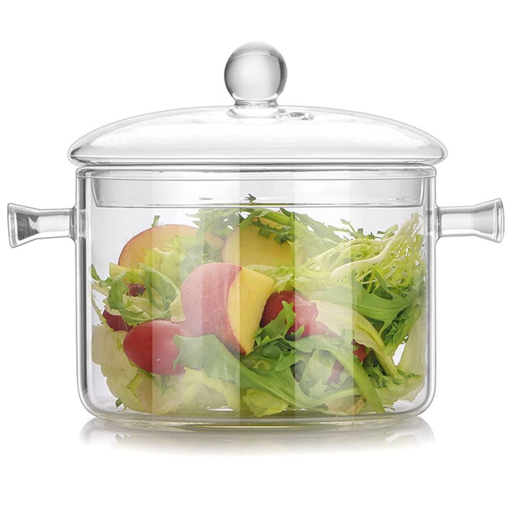 Ghojet Glass Saucepan with Lid 50oz Glass Cooking Pot Non-Stick Stovetop Saucepan Heat Resistant Glass Cookware Pot High Borosilicate Glass Stovetop Pot Even Heating for Soup Sauce Stew