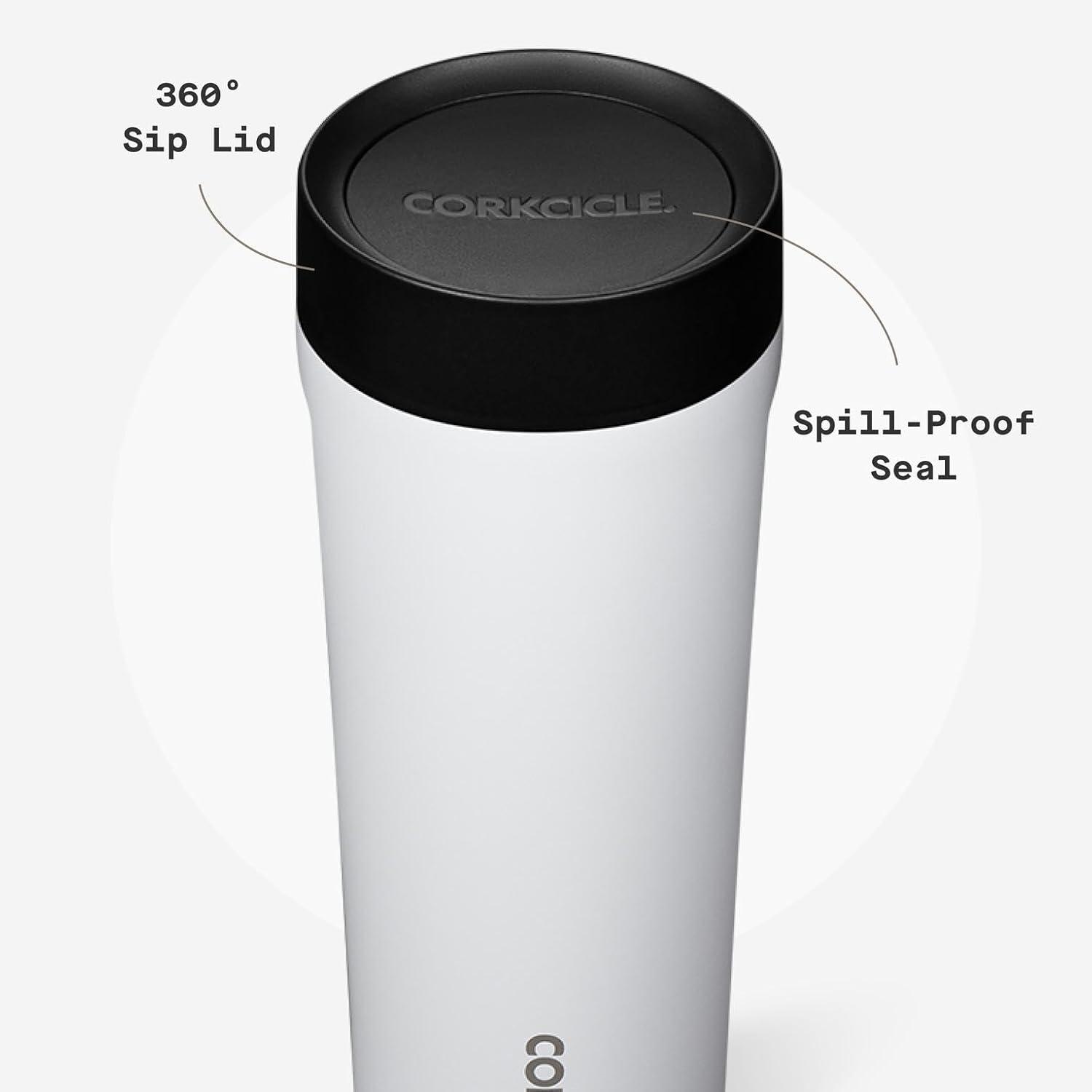 Corkcicle 17 oz Commuter Cup, Spill-Proof, Triple Insulated, Gloss White