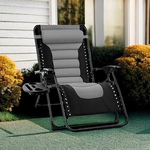 Best Choice Products Oversized Padded Zero Gravity Chair, Folding Outdoor Patio Recliner w/ Side Tray