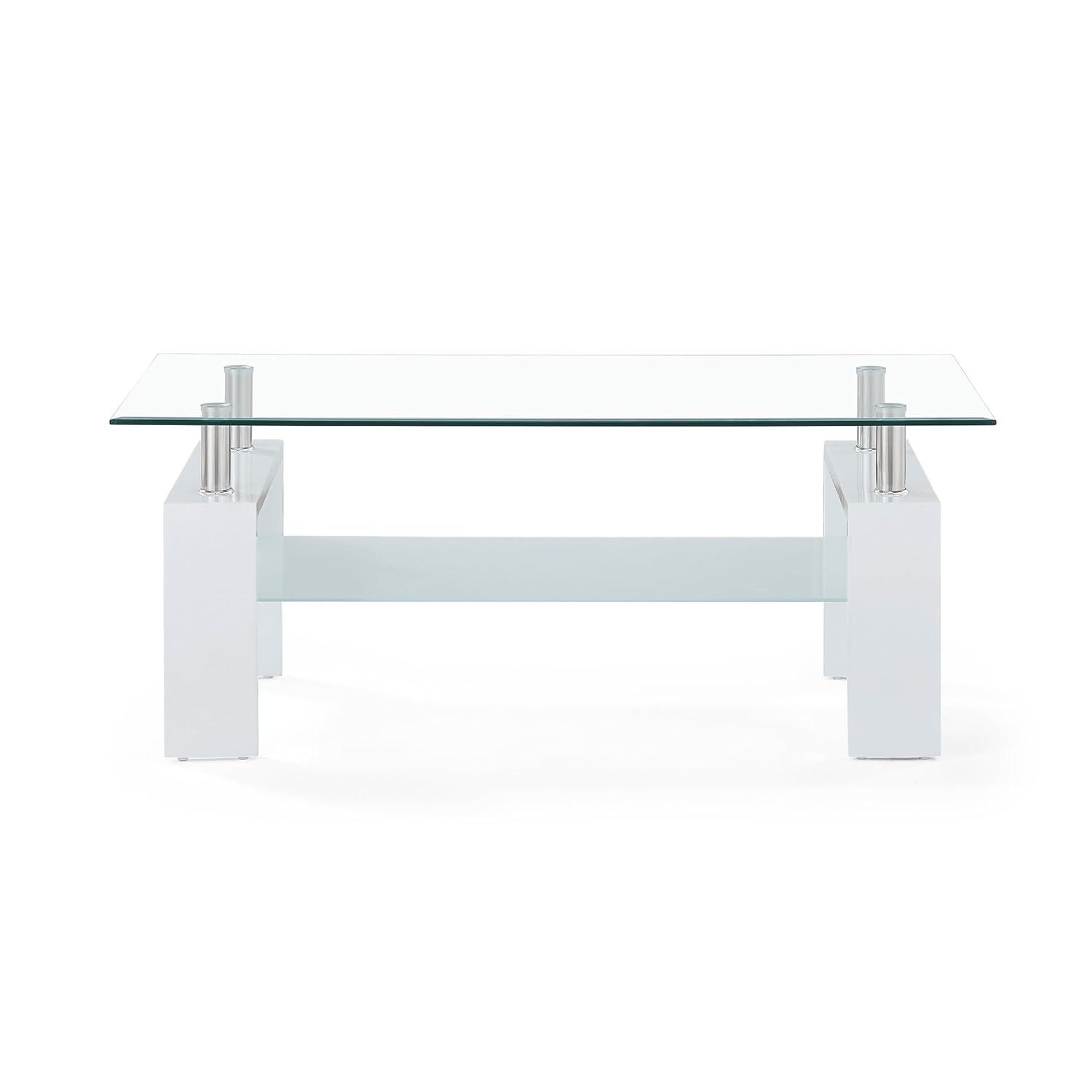 Global Furniture Rectangle Glossy White Coffee Table with Clear Glass Top