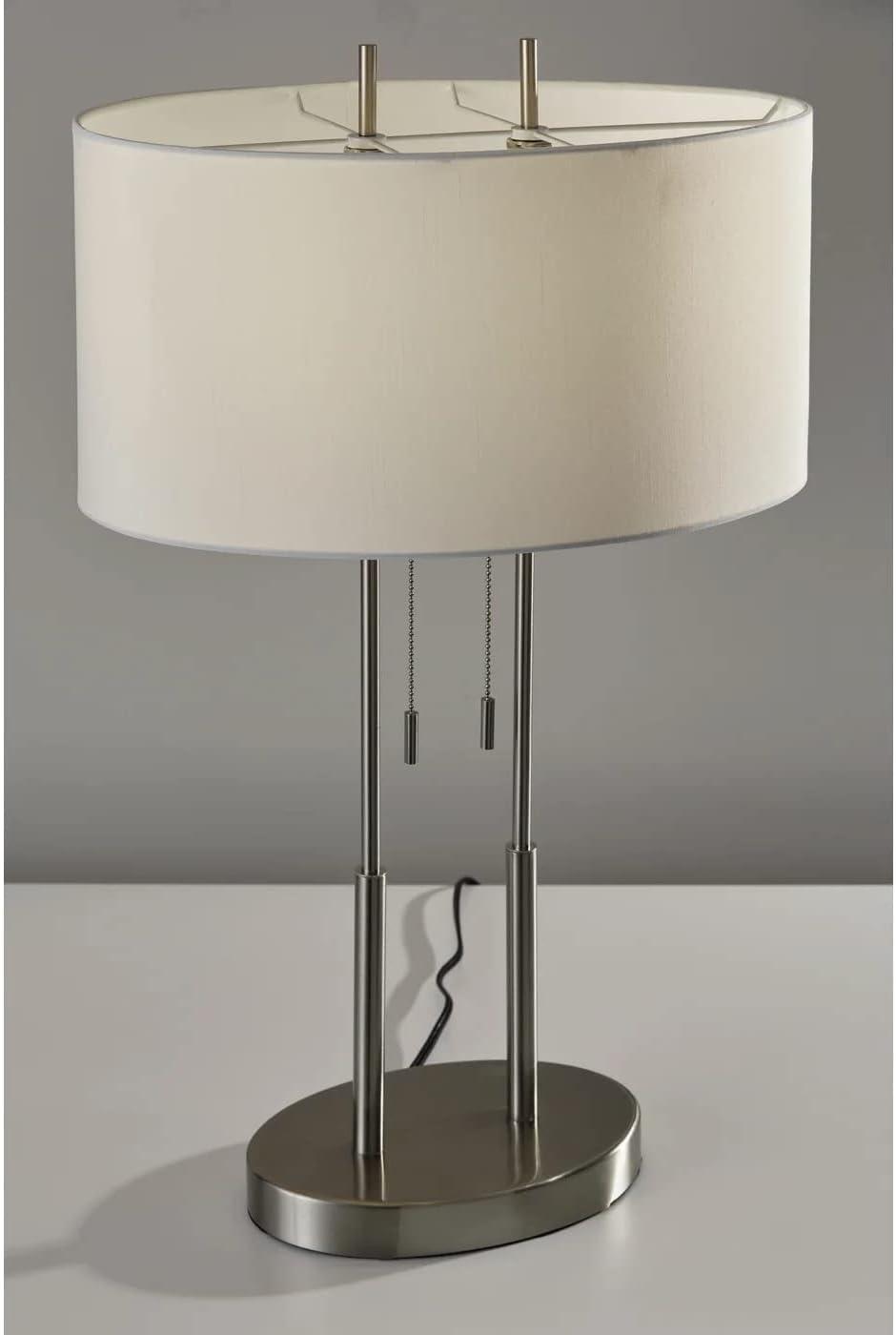 Duet Table Lamp Silver - Adesso: Modern Accent Lighting, Polyester Shade, Metal Body, ETL Listed