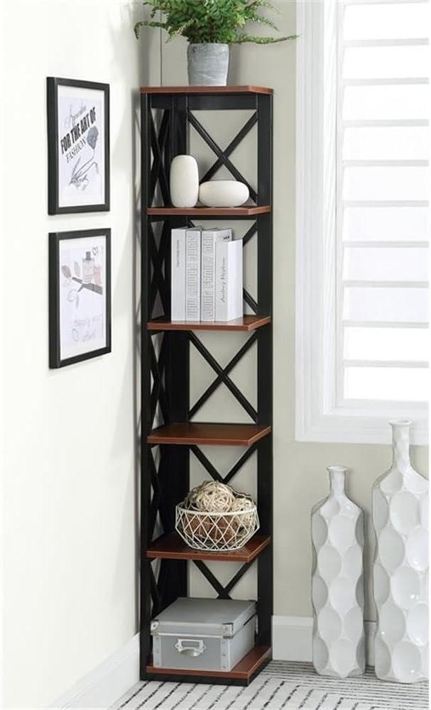 Convenience Concepts Oxford 5 Tier Corner Bookcase, Cherry and Black