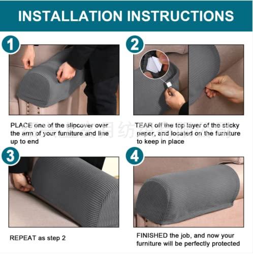 PandaTop Stretch Armrest Covers for Chairs and Sofas Couch Arm Covers for Sofa, Soft Armrest Covers Anti-Slip Furniture Protector Armchair Slipcovers Washable for Recliner Set of 2, Gray