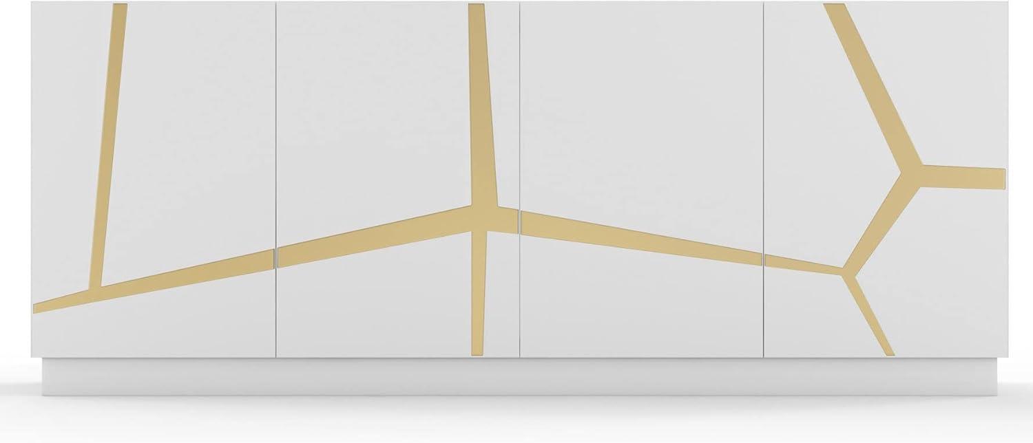 Staton 78.7" White Lacquer Buffet with Gold Accents