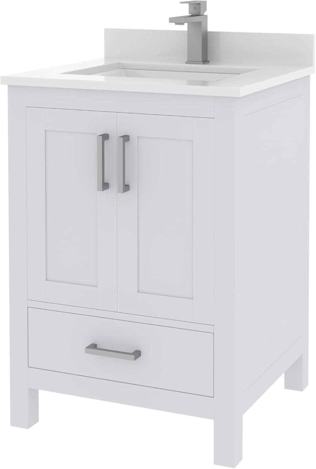 Rooh 24'' White Bathroom Vanity Set with Quartz Countertop and Ceramic Sink