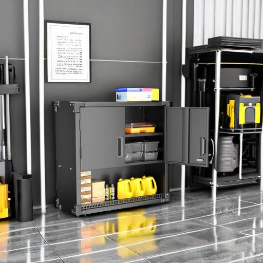 AOBABO Metal Garage Wall Mounted Storage Cabinet with Locking Door, Shelf, and Opened Drawer for Warehouse and Office Organization, Black