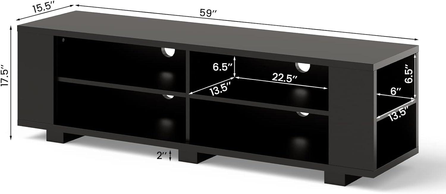 Black MDF TV Stand with Adjustable Shelves for 65" TVs