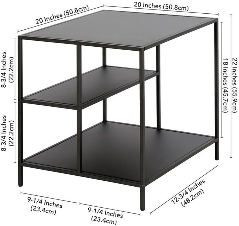 Evelyn&Zoe Winthrop 20" Wide Square Side Table with Metal Shelves in Blackened Bronze