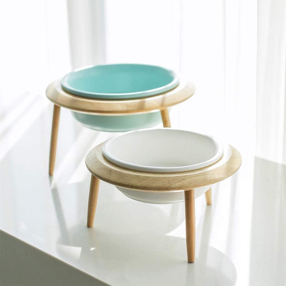 LIONWEI LIONWELI Blue Ceramic Adjustable Elevated Raised Pet Bowl with Wood Stand for Cats and Dogs No Spill Pet Food Water Feeder (3 Installation Methods for Different Height) Large