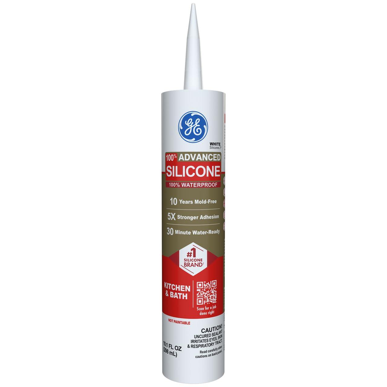 GE Advanced Silicone Kitchen & Bath Sealant, Pack of 1, White 10.1 fl oz Cartridge