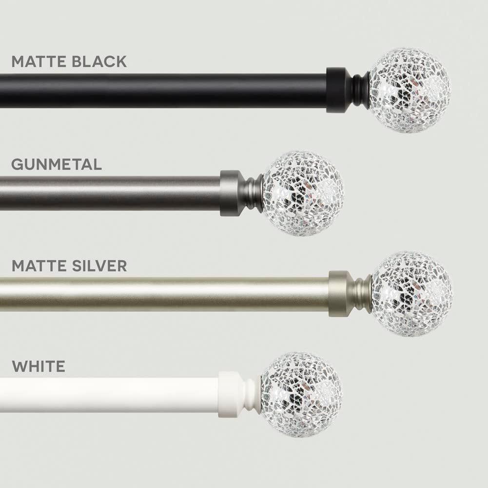 Exclusive Home 66"-120" White Mosaic Curtain Rod - Matte Silver: Adjustable Iron Rod, Ball Finial, 25lb Capacity