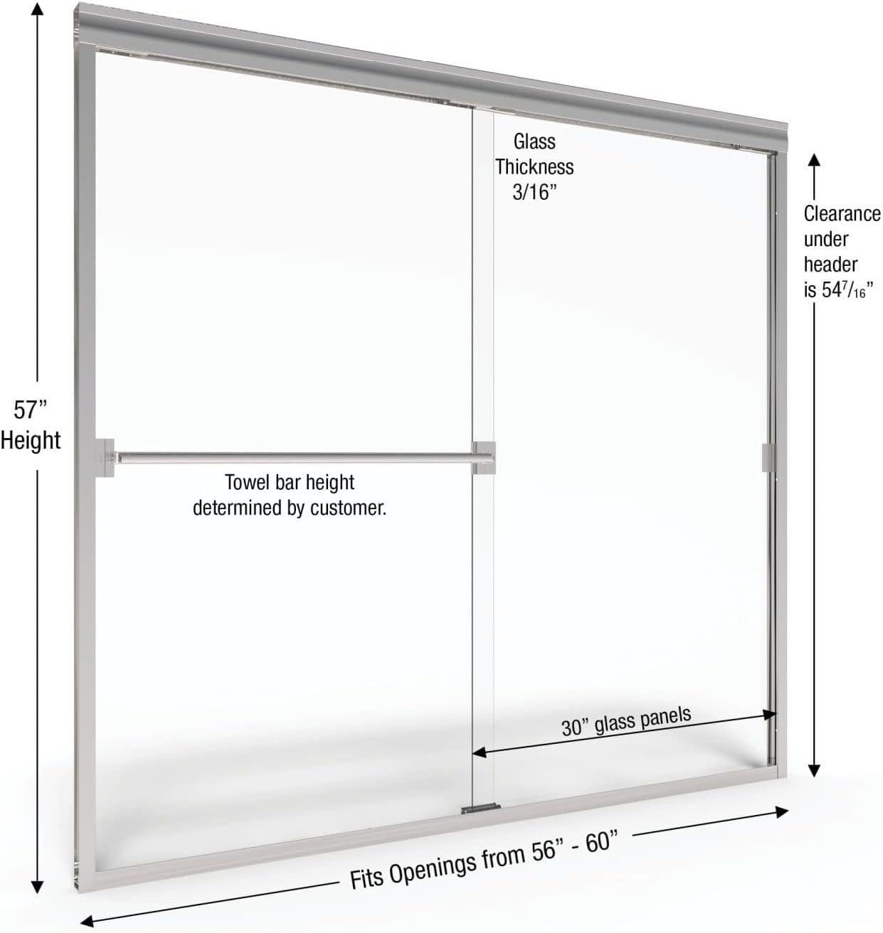 Classic Brushed Nickel Sliding Bathtub Shower Door with Obscure Glass