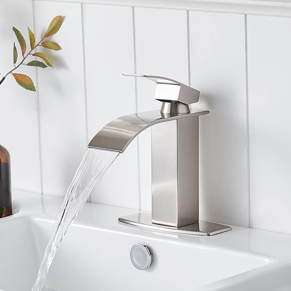 Brushed Nickel Single Handle Waterfall Bathroom Faucet