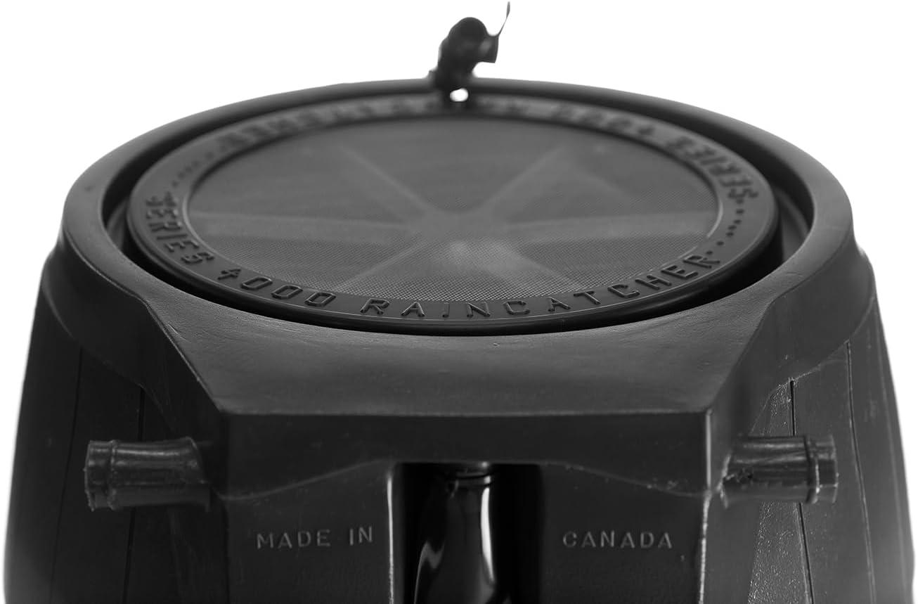 FCMP Outdoor RC4000-BLK 50 Gallon Flat Back Outdoor Home Rain Catcher Water Storage Collection Barrel for Watering Outdoor Plants and Gardens, Black