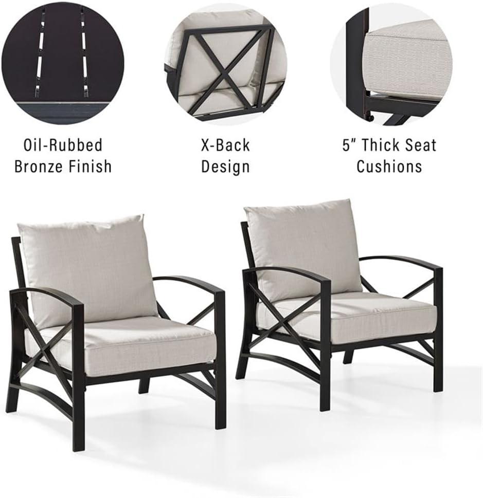 2pc Kaplan Outdoor Chair Set Oatmeal - Crosley: Steel Frame, UV-Resistant Cushions, Patio Seating