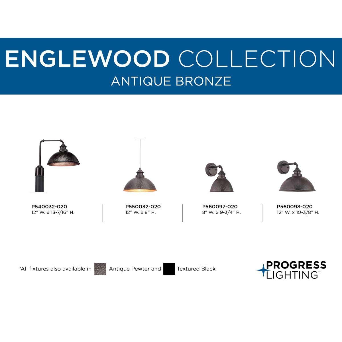 Progress Lighting Englewood 1-Light Medium Wall Lantern, Antique Bronze, Metallic Copper Shade, Wet Rated, Farmhouse Style