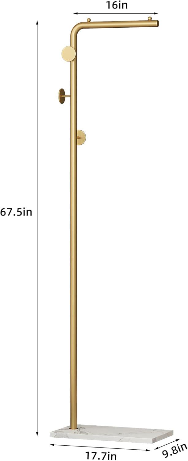 Gold Freestanding Coat Rack with Marble Base and Steel Finish