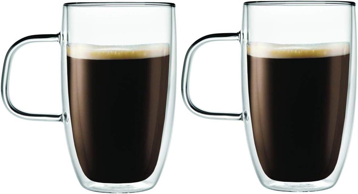 16 oz Clear Double Walled Glass Coffee Mugs Set