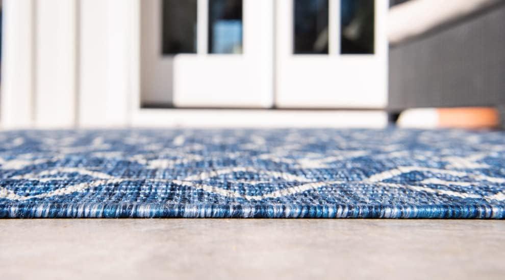 Unique Loom Outdoor Trellis Collection Area Rug - Tribal Trellis (8' x 10' Rectangle Blue/Ivory)