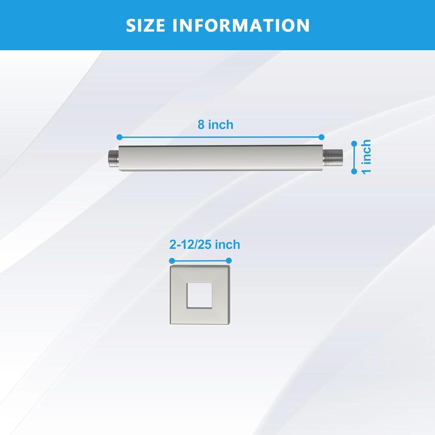 8 in. L Brushed Nickel Ceiling Mounted Rain Shower Extension Shower Arm with Flange
