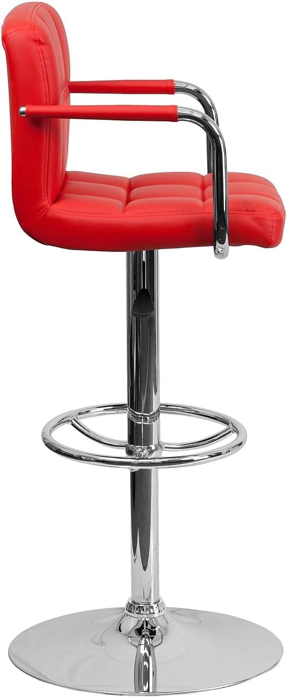 Red Adjustable Height Swivel Leather Bar Stool with Metal Base