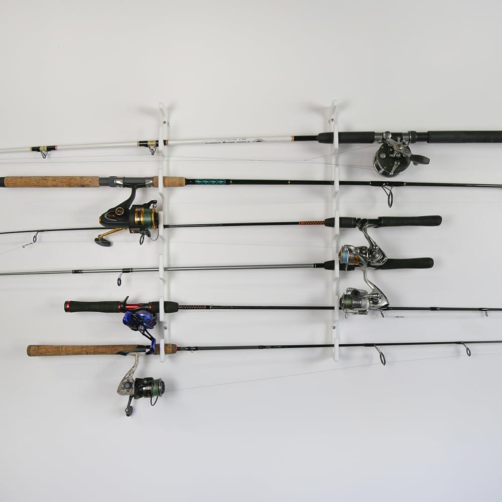 Made in the USA Fishing Rod/Pole Holder Rack Organizers | Wall or Ceiling Mounted Fishing Rod Rack | Durable Marine Grade HDPE Plastic | Fishing Pole Holder Holds up to 3 to 12 + Stackable