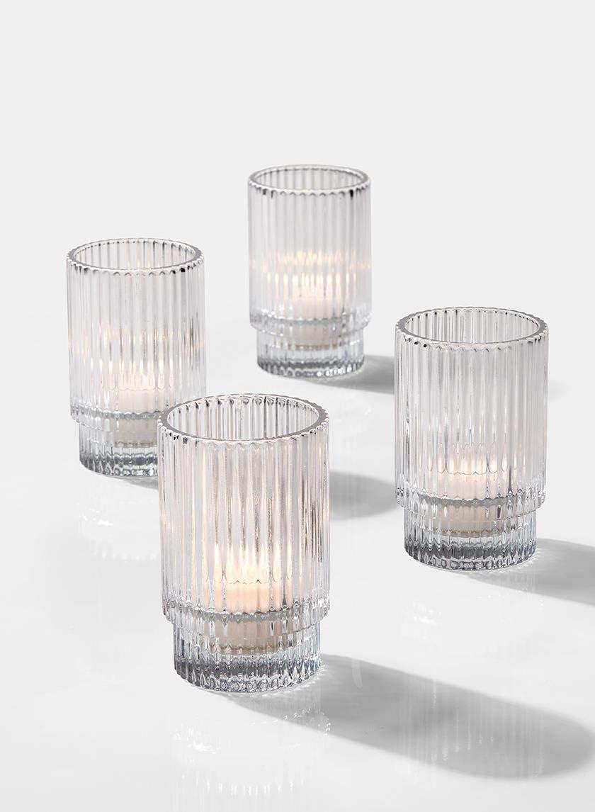 Serene Spaces Living Clear Ribbed Glass Votive Holder, Wedding, Christmas, Pack of 32