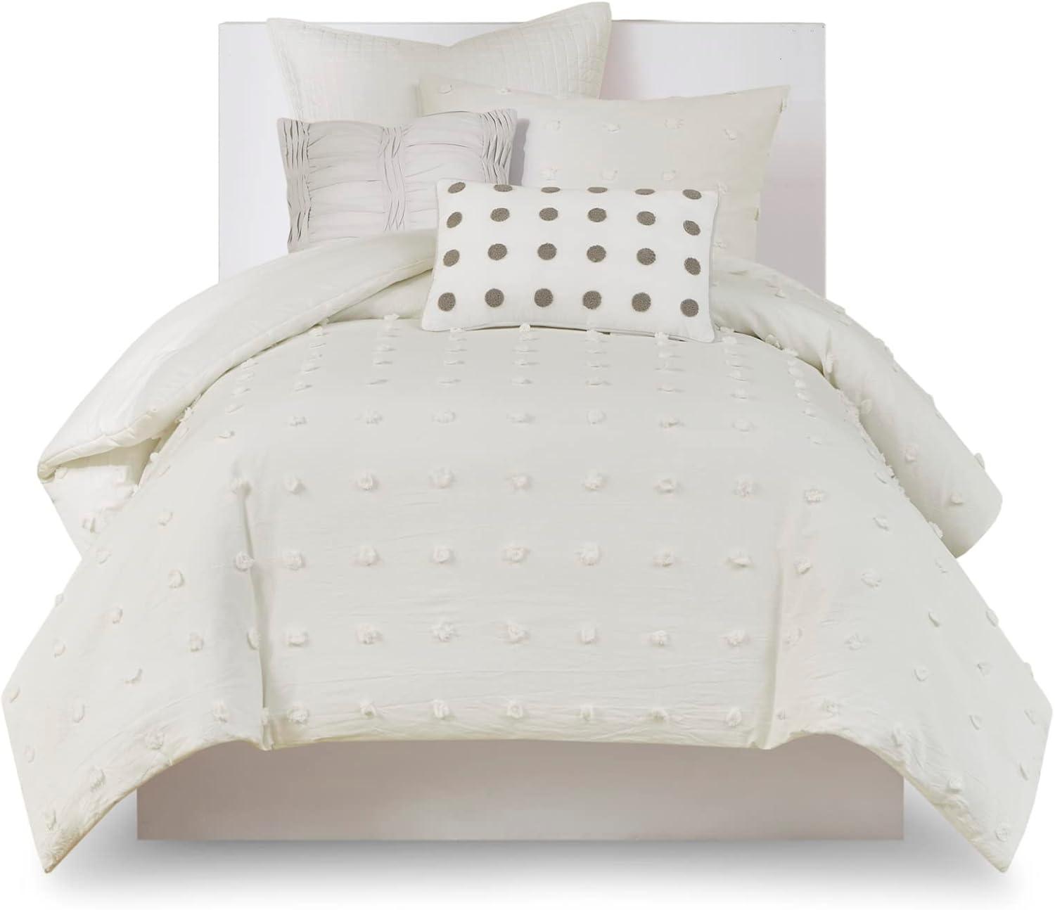 Brooklyn Cotton Jacquard Duvet Cover Set with Euro Shams and Throw Pillows