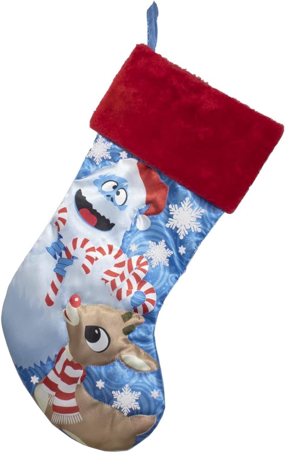 Rudolph and Bumble Blue Polyester Christmas Stocking