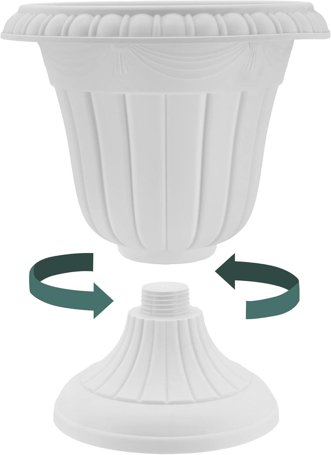 Classic Beige Traditional Plastic Urn Planter, 18" Height for Outdoor Spaces