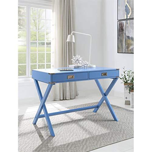 ACME Amenia Wooden Rectangular 2-Drawer Writing Desk with X-Shaped Base in Blue