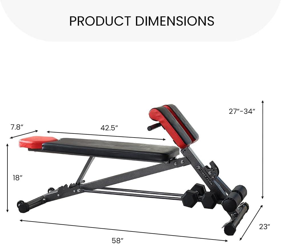 Finer Form Multi-Functional Bench for Full All-in-One Body Workout - Hyper Back Extension, Roman Chair, Adjustable Ab Sit up Bench, Decline Bench, Flat Bench