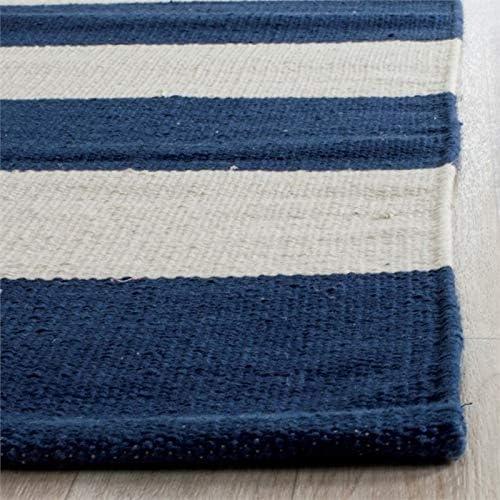 Handwoven Ivory and Navy Cotton Stripe Accent Rug - 2'3" x 5'