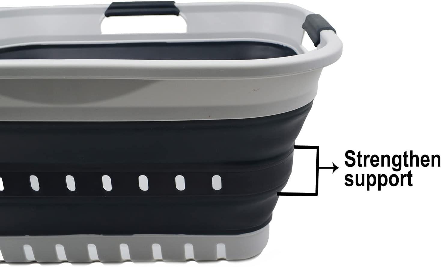 Gray and Slate Gray Collapsible Plastic Laundry Basket with Handles